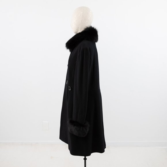 Vintage M Cashmere Wool Fox Fur Winter Coat Black - Picture 8 of 12